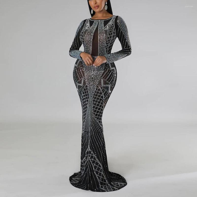 

Casual Dresses Sexy For Women Diamond Black Orange Full Sleeve Round Neck Mermaid Floor Length Elegant Evening Night Party Club Dress, Black dress