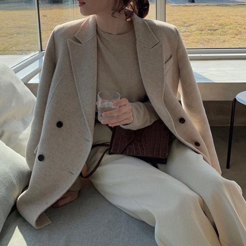 

Women' Wool & Blends 2023 Cashmere Coat Loose Women Small Short Autumn Winter Korean Thick Plaid Jacket Female Outerwear Abrigo Mujer, Photo color