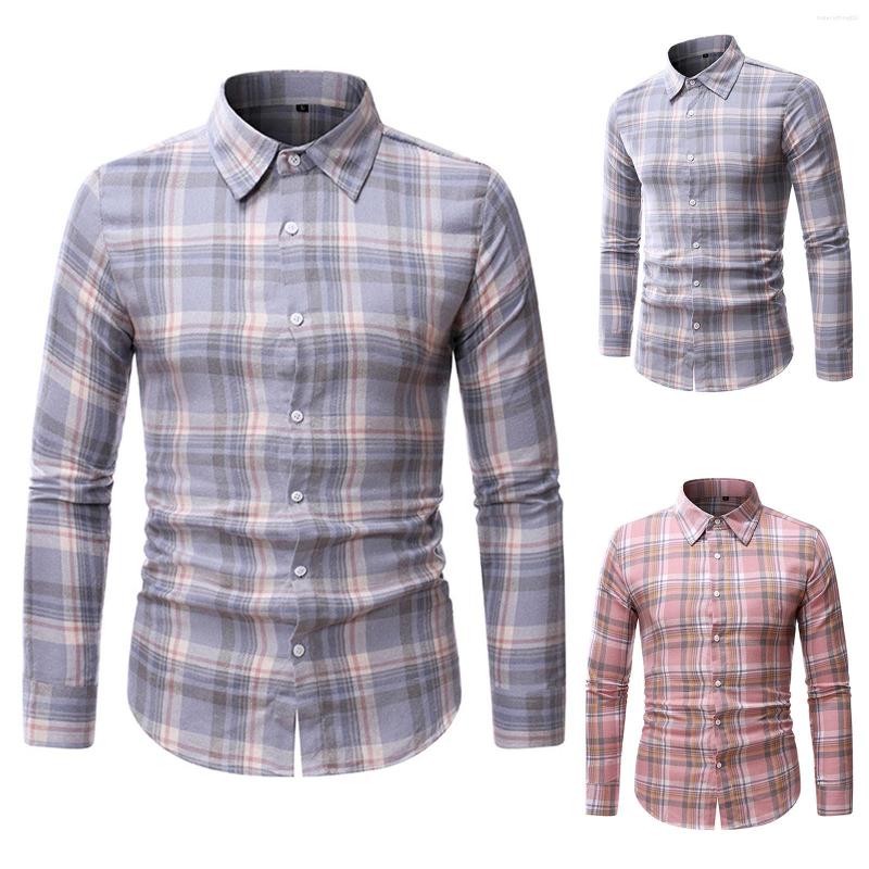 

Men's T Shirts Men's Slim Plaid Turndown-Collar Long Sleeve Casual Shirt Top Turn Down Collar 3D Print Camisa Social Dress Flower, Pink