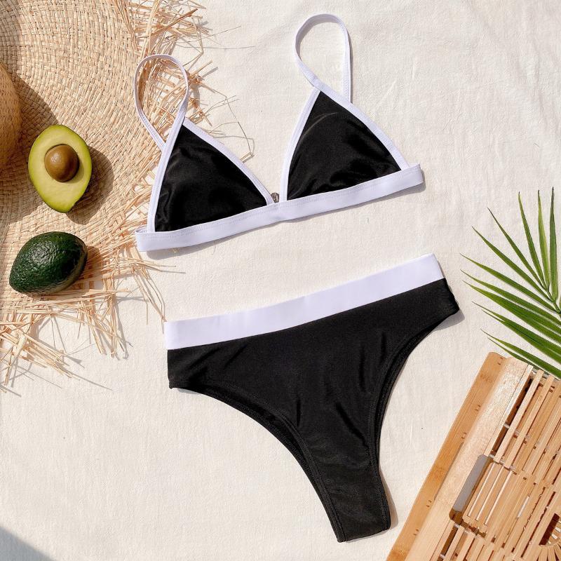 

Women' Swimwear 2023 Summer European And American Split Swimsuit Outer Single Beach Sexy High Waist Stitched Bikini Solid Color, Black