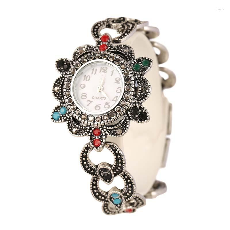 

Bangle Fashion Big Vintage Bohemian Style Tibet Silver Color Resin Crystal Women Watch