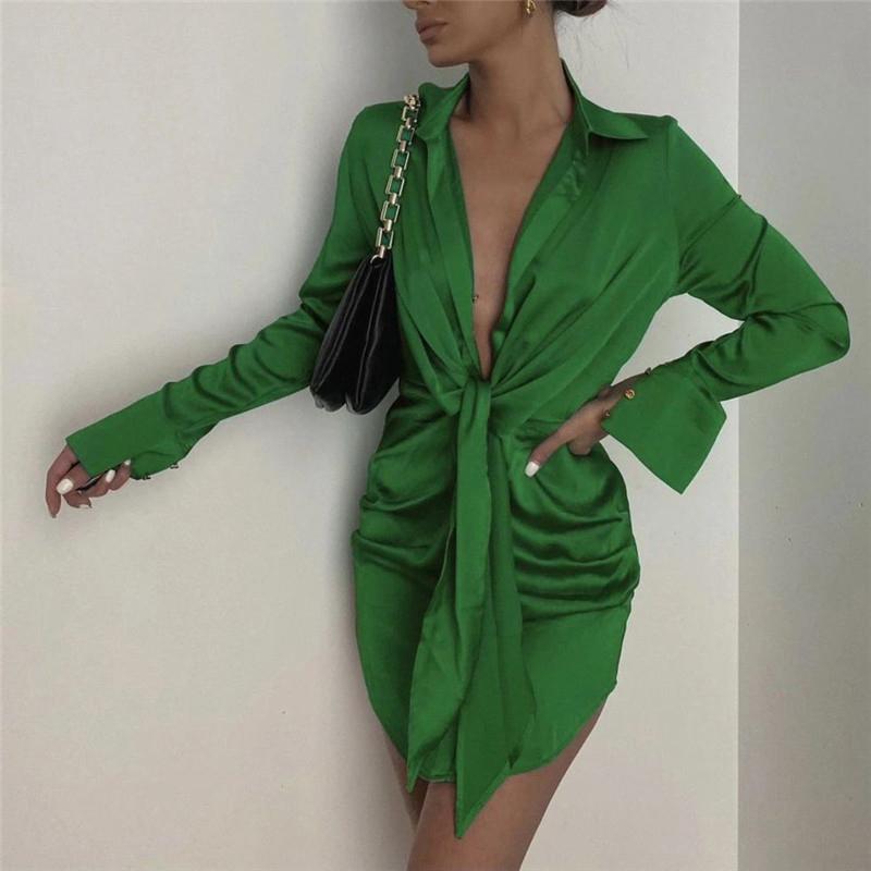 

Casual Dresses Women Solid Sexy Long Sleeve Party Autumn V-Neck Turn Down Collor Linen Winter Dress Night Club Soft M0053, M0392 black