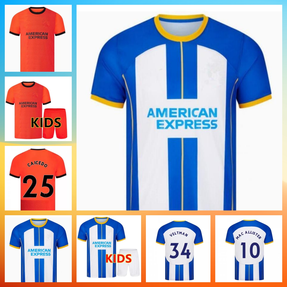 

MAUPAY Cucurella 22 23 Newest Soccer Jerseys WEBSTER TROSSARD MARCH Mac Allister Mwepu CONNOLLY Moder 22 23 Home blue Away orange men kids Football Shirt Seagull, 04