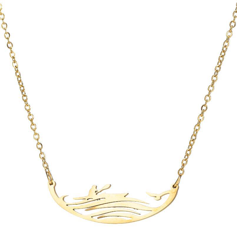 

Paddle Board Rowing Surfing Necklaces Stainless Steel Korean Ocean Sea Water Wave Outdoor Boat Sport Pendant Choker Collier for Women