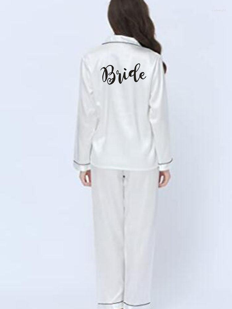 

Women's Sleepwear Women's Silk Pajamas Bride Bridesmaids Long Pants Pajama Set Home Service Two-piece Suit, Bride champagne