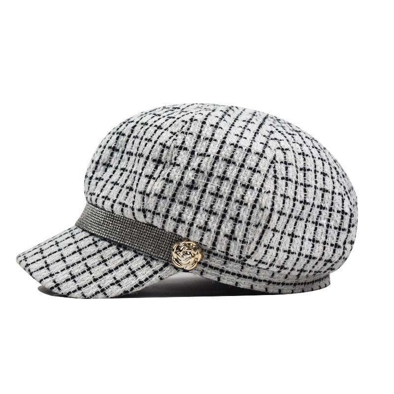 

Berets High Quality Vintage Octagonal Hats Women British Casual Plaid Beret Hat Breathable Sboy Cap Spring Autumn Gorras Painter HatBerets, White