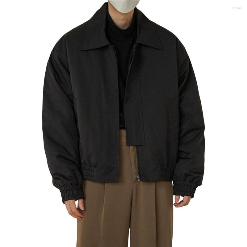 

Men's Jackets Trendy Coat Short Windproof Polyester Solid Color Lapel Collar Men, Black
