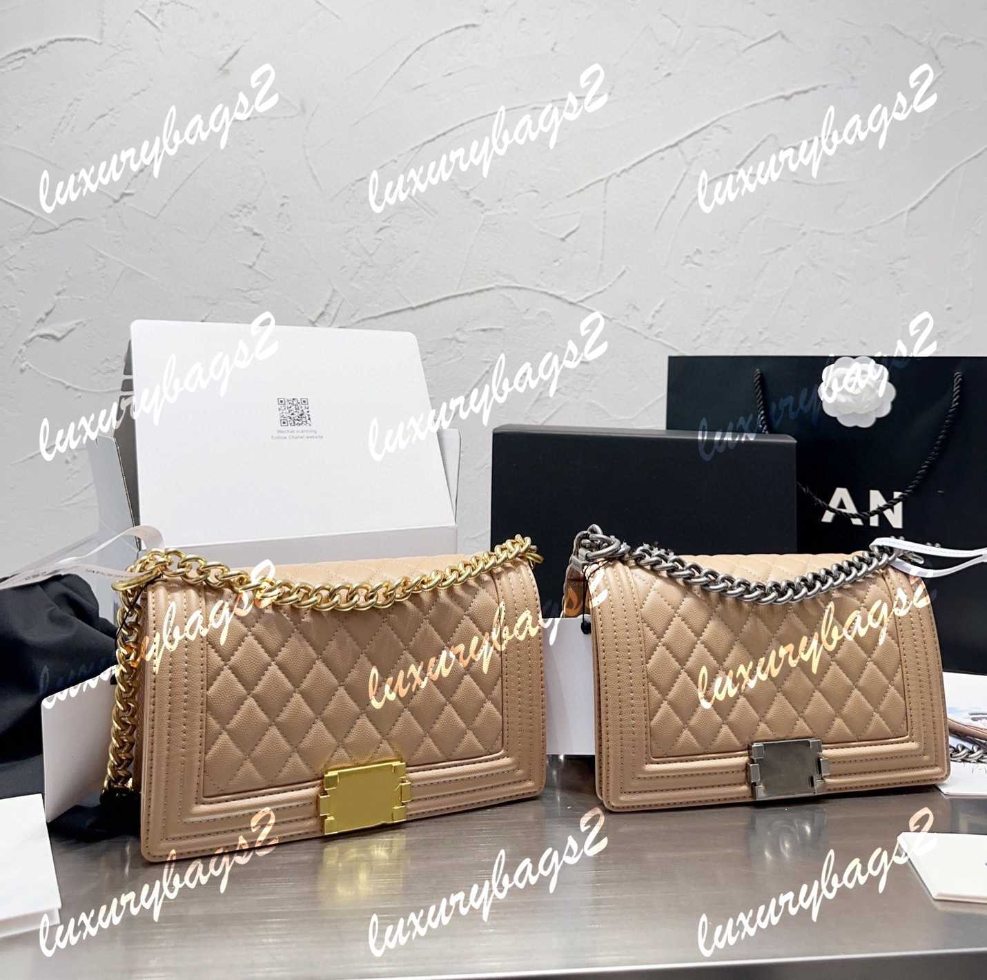 

Women Tote Bag Le Boy Handbag Womens Chain Bags 6 Colors Caviar Genuine Leather Quilted 25cm Medium Totes Gold Silver Hardware Shopping Bag, Red
