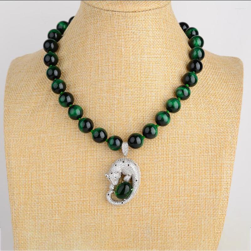 

Pendant Necklaces Women's 18" Round Green Tigers Eye Necklace CZ