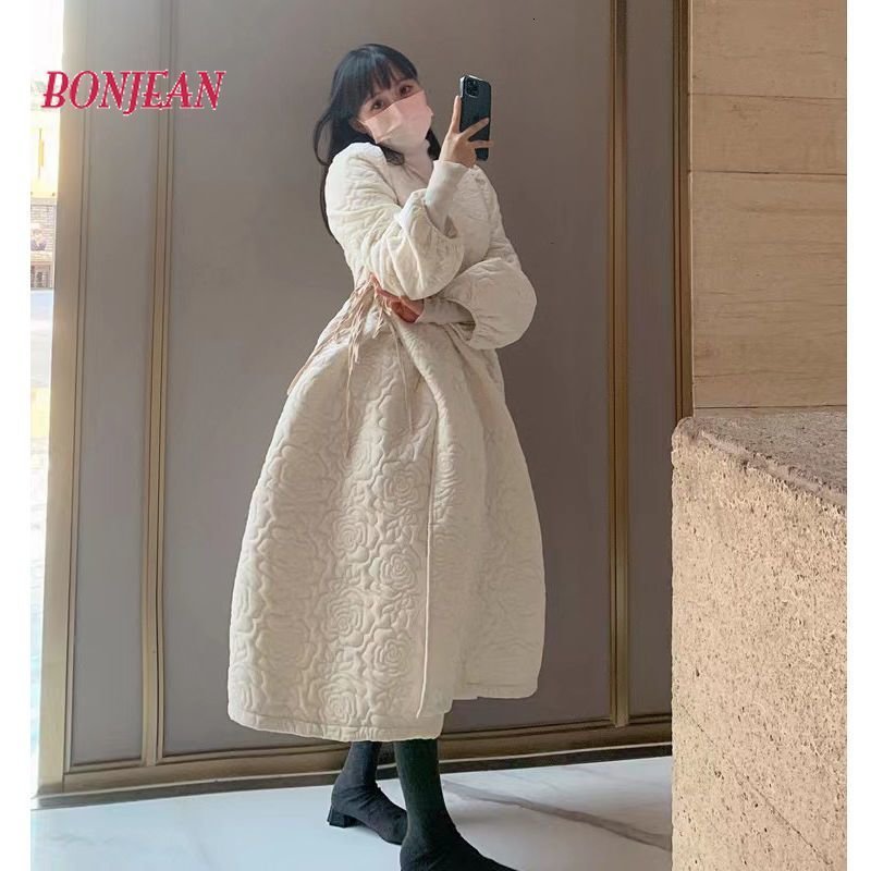 

Women s Jackets Winter Fashion Rhombus Parka Good Quality Dress Suit High Waist A line Skirt Thickened Warm Cotton 230225, Beige