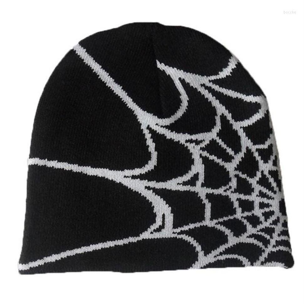 

Berets Y2K Gothic Spider Pattern Wool Acrylic Knitted Hat Women Beanie Winter Warm Beanies Men Grunge Hip Hop Casual Skullies Outdoor283W, Black