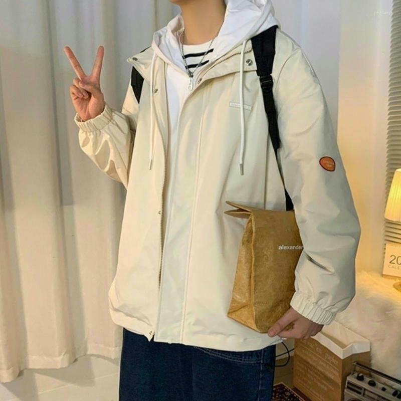 

Men's Jackets Men Hooded Cargo Jacket Baggy Streetwear Autumn Winter Fake Two Pieces Zipper Ins Baseball Windbreaker Coat For Daily Wear, Black