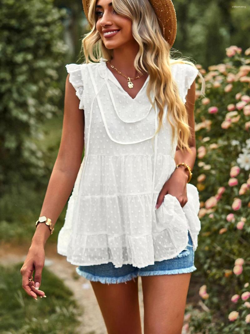 

Women' Blouses M Women V Neck Solid Color Loose Top 2023 Ladies Spring Summer Flying Sleeve Casual Holiday, Blue