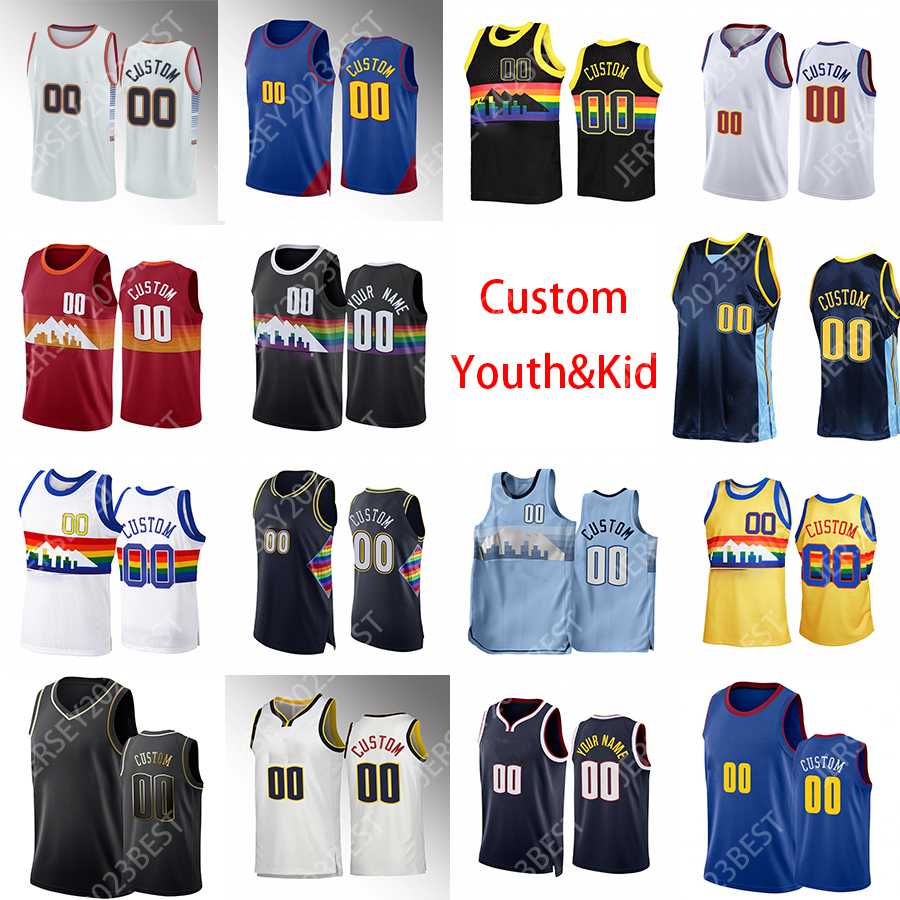 

Custom Youth Kids Nikola Jamal Murray Jokic Basketball Jerseys Michael Porter Jr. Denvers Carmelo Anthony Aaron Gordon 50 Bones Hyland Jeff Green 32 Ish Smith, White