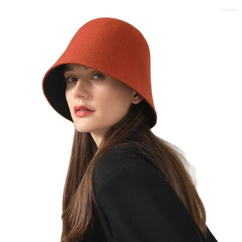 

Berets Autumn And Winter Women's Wild Fisherman Hat Show Face Small Knitted Double-sided Bucket Sunbath Cap, Yellow