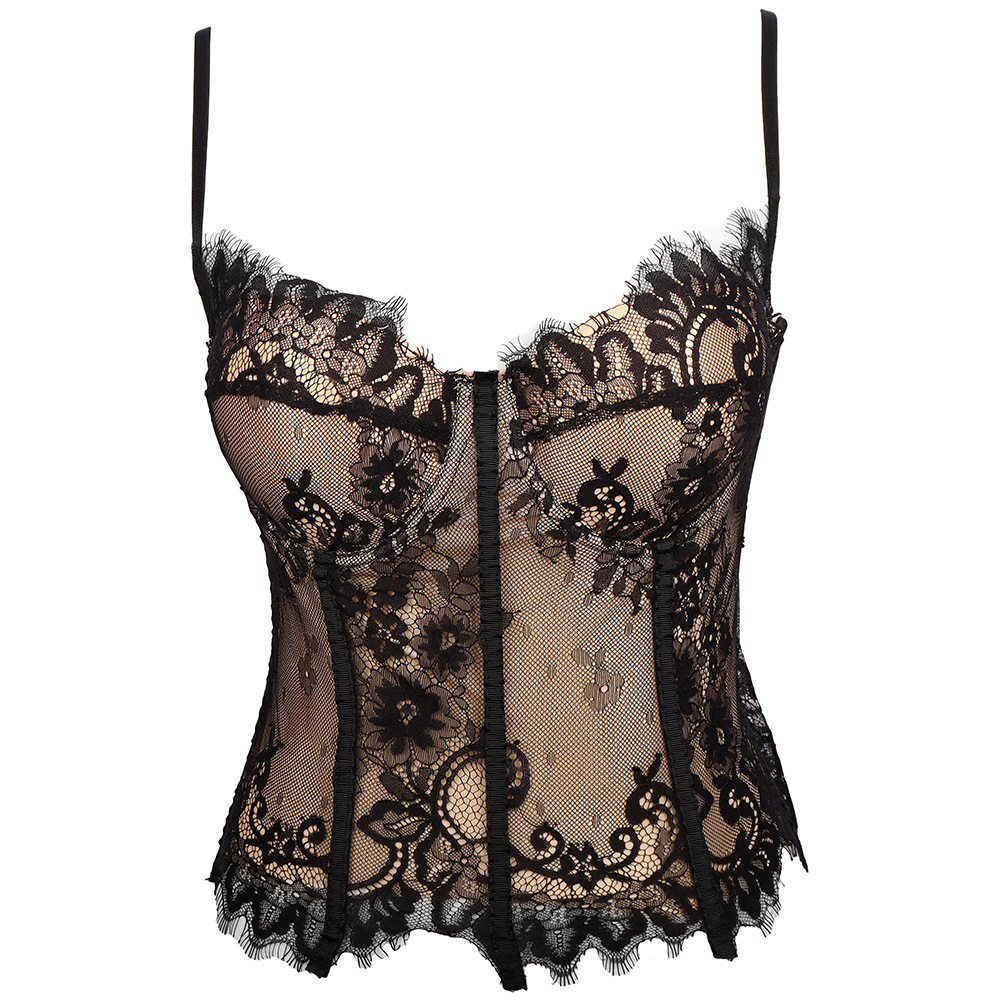 

Summer Women Shapers Thin Fishbone Suspender Waist Sexy Lace Legging Vest Free Bra Can Be Worn Outside Spice Girl Mesh Gauze Small Shirt F442, Multi