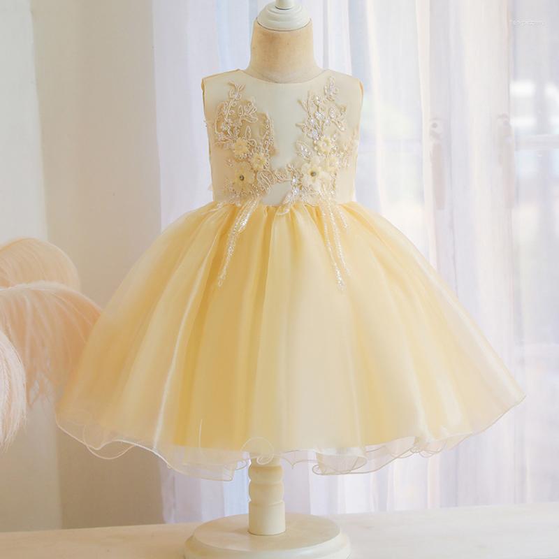 

Girl Dresses Sleeveless Children's Birthday Dress Wedding Party Embroidered Beaded Flower Baby One-year-old, Picture shown