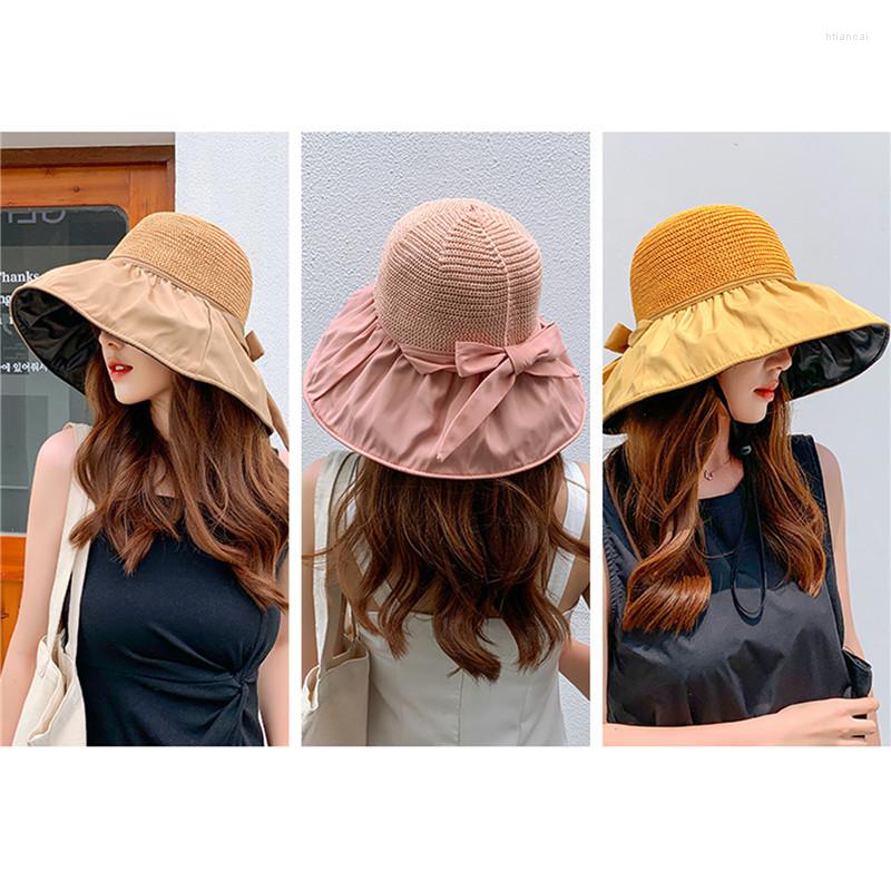 

Berets Summer Big Brim Bucket Hat For Women Mesh Knit Dome Anti UV 50 Sunscreen Sun Hats Folding Outdoor Beach Caps Travel Panama Cap, Yellow