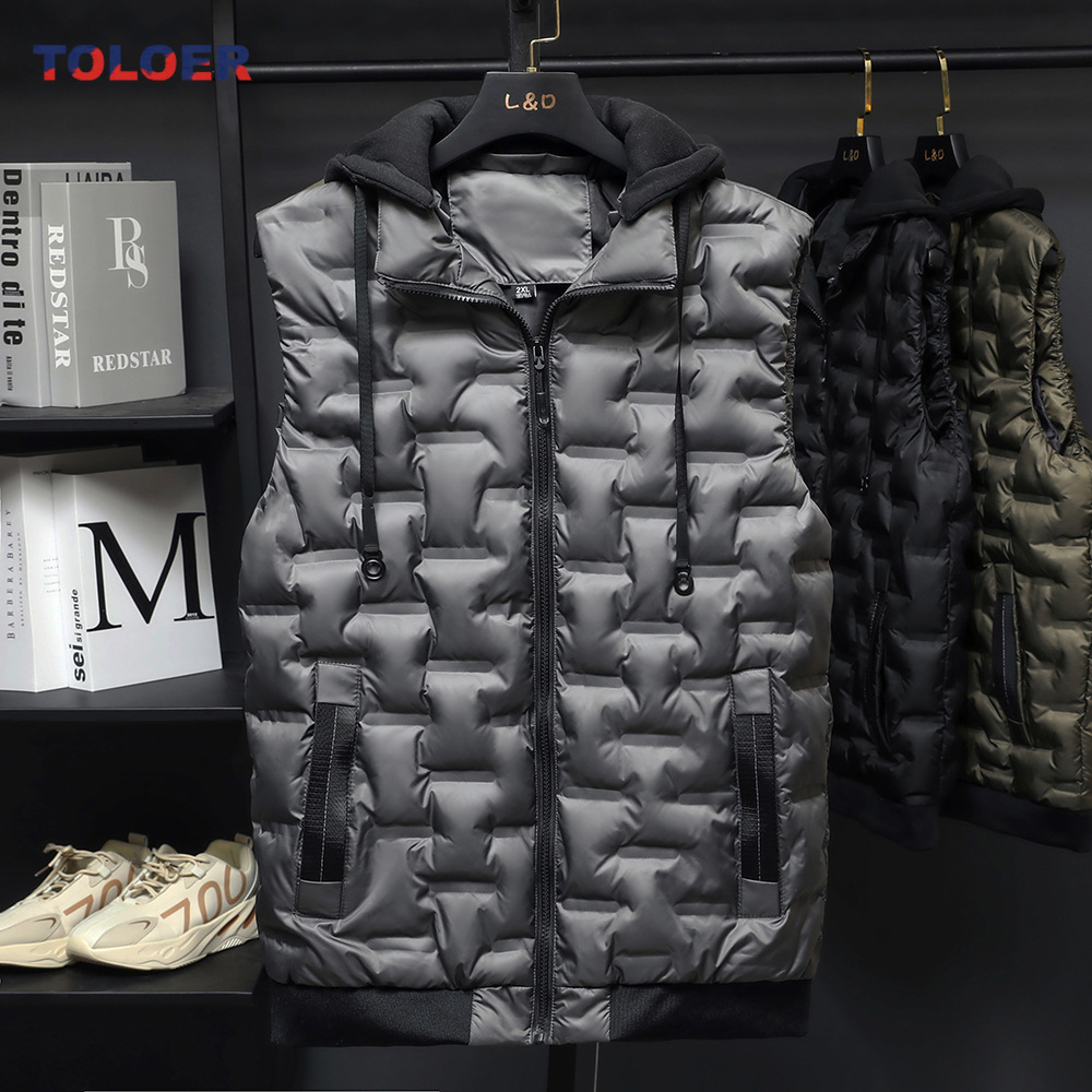 

Men s Vests Mens Winter Down Male Hooded selling Men Casual Waistcoat Sleeveless Jackets Cotton Clothing 230225, Nmj063black