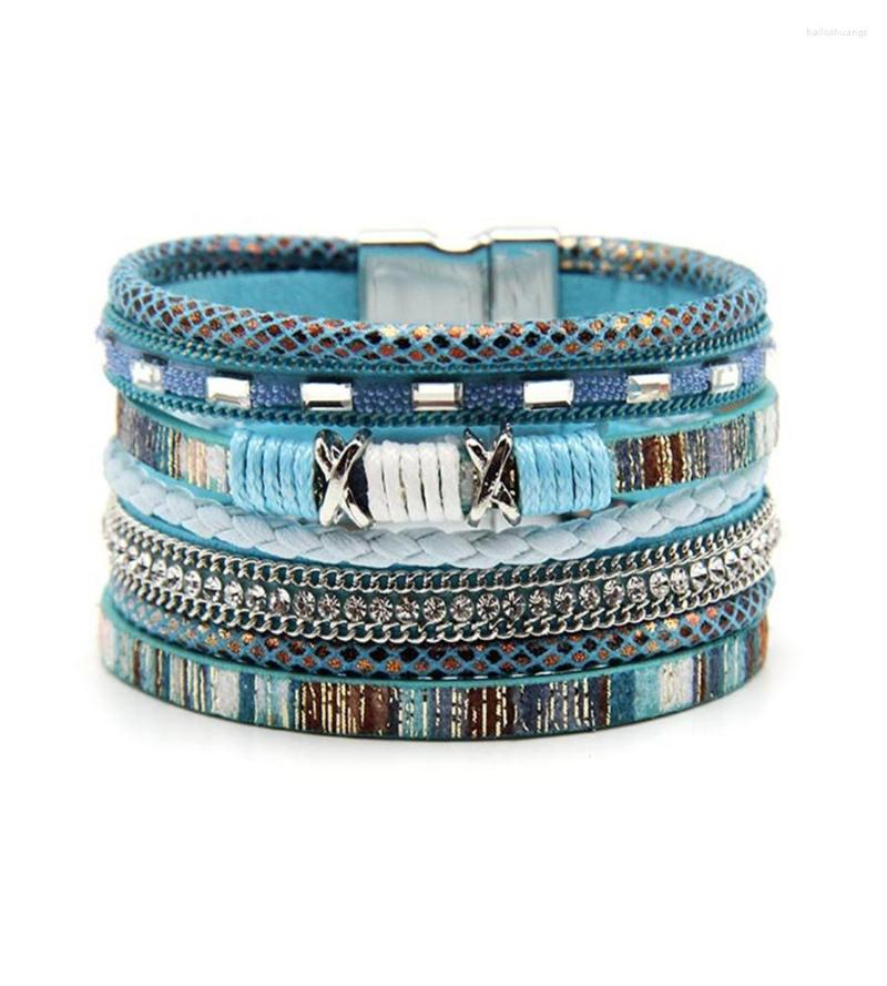 

Bangle Metal Color Beads Charm Genuine Leather Bracelets For Women Fashion Bohemian Rhinestone Resin Wrap Bracelet Jewelry