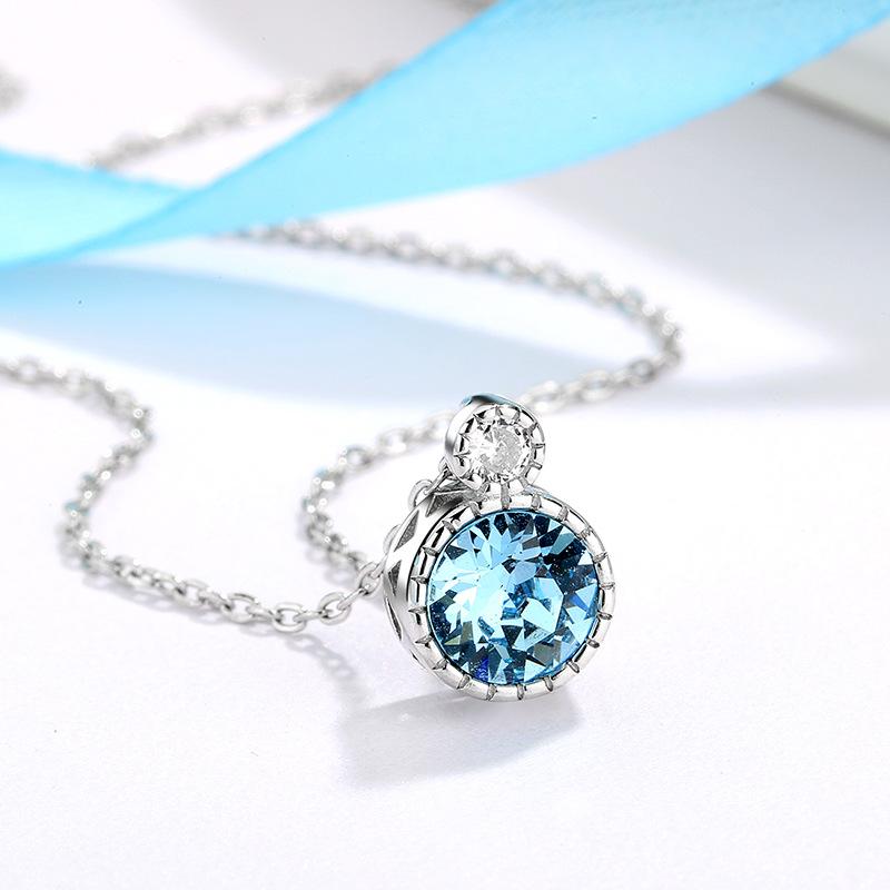

Charms Sterling Silver Diamond Blue Crystal Necklace Female Pendant Clavicle Chain Net Red JewelryCharms