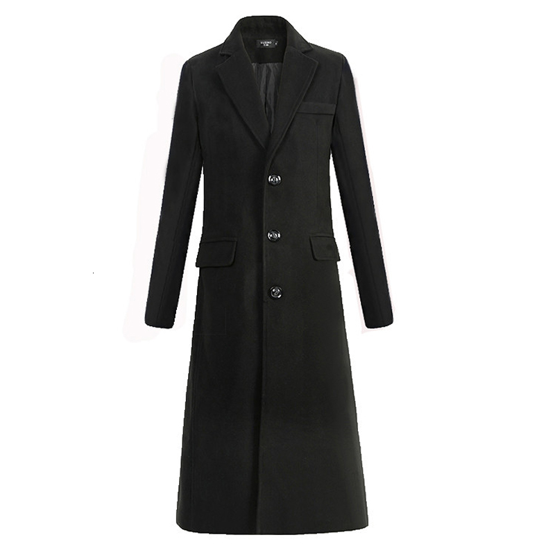 

Men' Wool Blends Autumn and Winter Fine en Cloth Fashion Leisure Business A Long Black Trench Coat Male Casual Men 230225