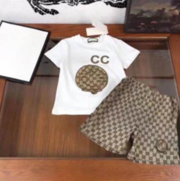 

Fashion Brand Double G LOGO Print Sets Kids Clothes Girls Outfits Summer Boys Clothing Cotton Shorts Sleeve Tops Children Tracksuit AAA, #6