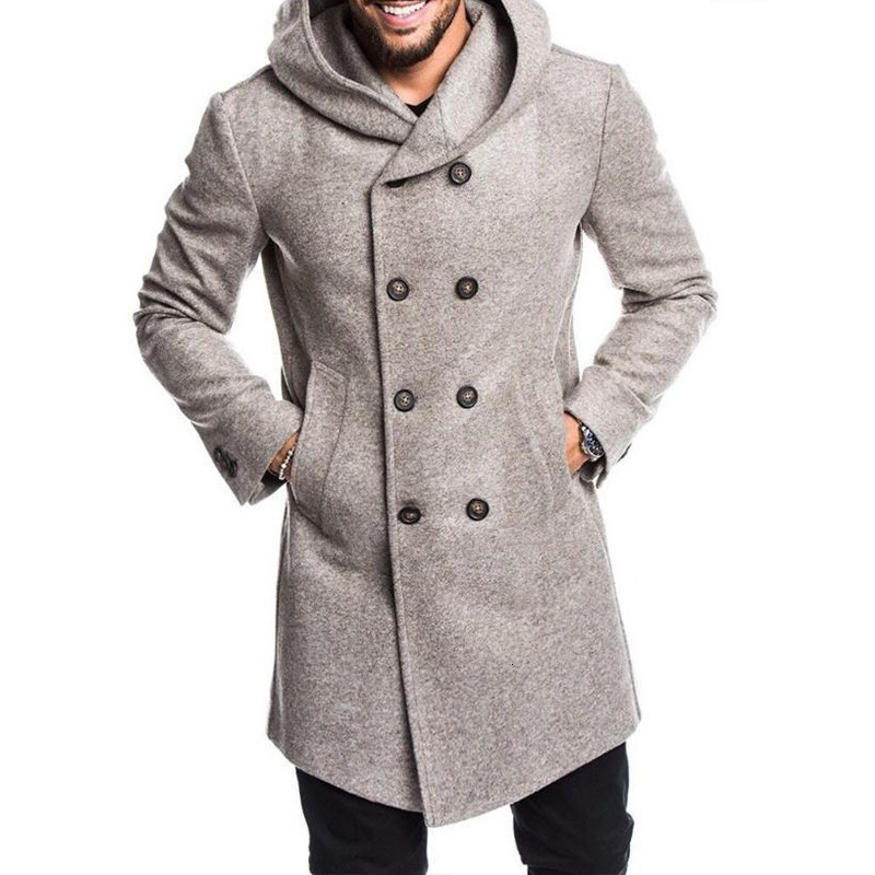 

Men' Wool Blends Mens Fashion Hooded Woolen Coat Autumn Double Breasted Solid Color Male Winter Jacket Ropa De Hombre 230225, White-gray