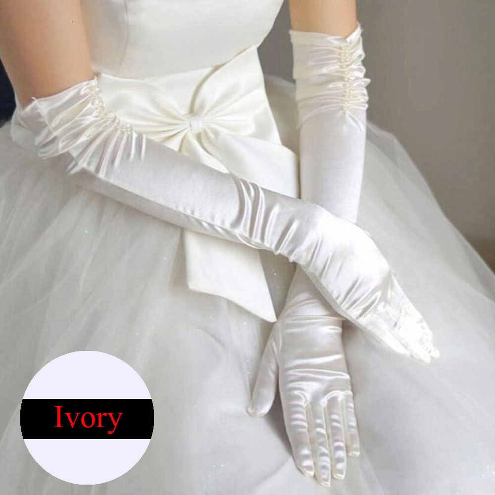 

Five Fingers Gloves WG A Exquisite Wedding Bridal Long Stain Beading White Finger Brides Bridesmaid Women Marriage Accessories 230225