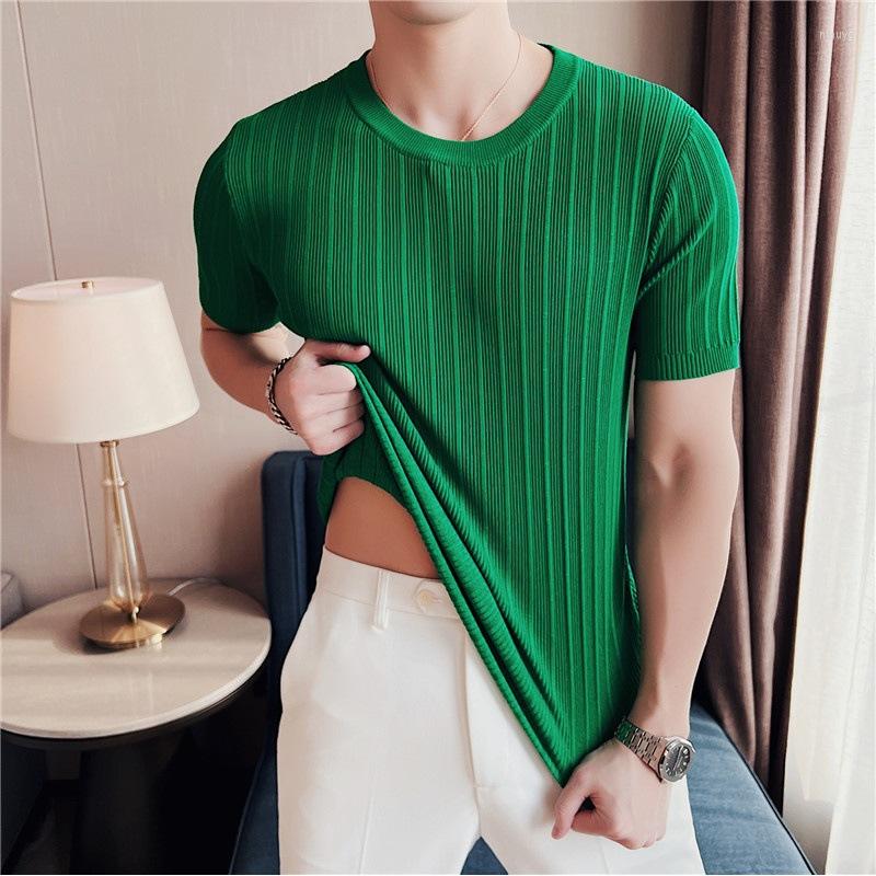 

Men's T Shirts Men Clothing 2023 Tide Men's Crew Neck Short Sleeve Sweater Slim Brand Half Striped Elastic T-shirt, Black