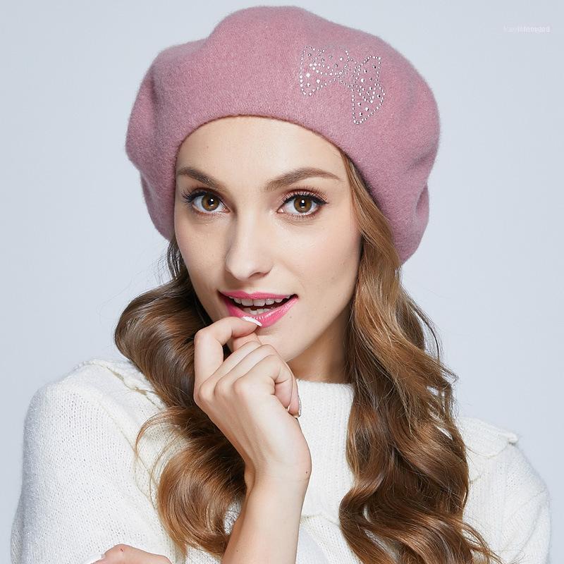 

Berets Women French Wool Beret Hats Adult Fashion Warm Female Woolen Hat With Rhinestone Crown Ladies Octagonal Cap B-73421, Black