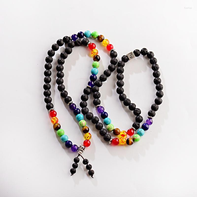 

Pendant Necklaces 2023 Luxury Natural Lava Stone Yoga Chakra Necklace And Bracelets For Women Men Healing Balance Lovers Friendship Jewelry
