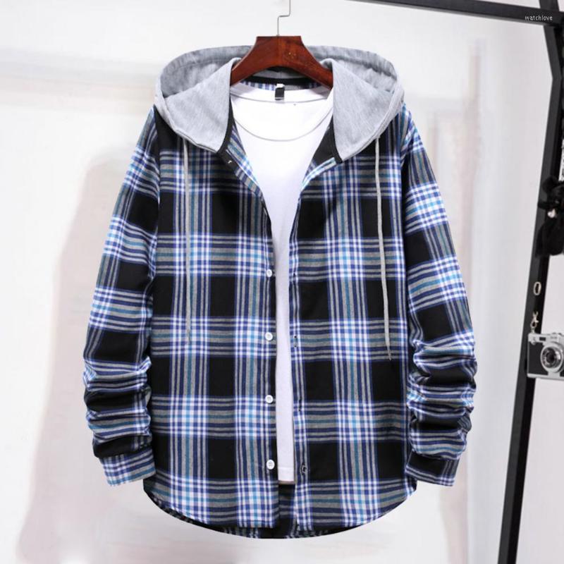 

Men's Jackets Fashion Men Shirt Colorfast Male Jacket Buttons Placket Trendy Loose Fit Plaid Printing Work Coat Workwear, Black brown