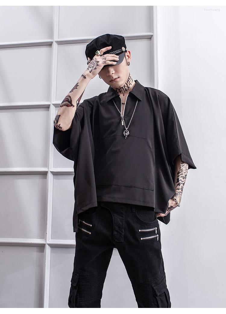 

Men' T Shirts Dark Black Ins Oversize Bat Sleeve Lapel T-shirt Men' Super Loose Cape Top Dj Fashion Summer