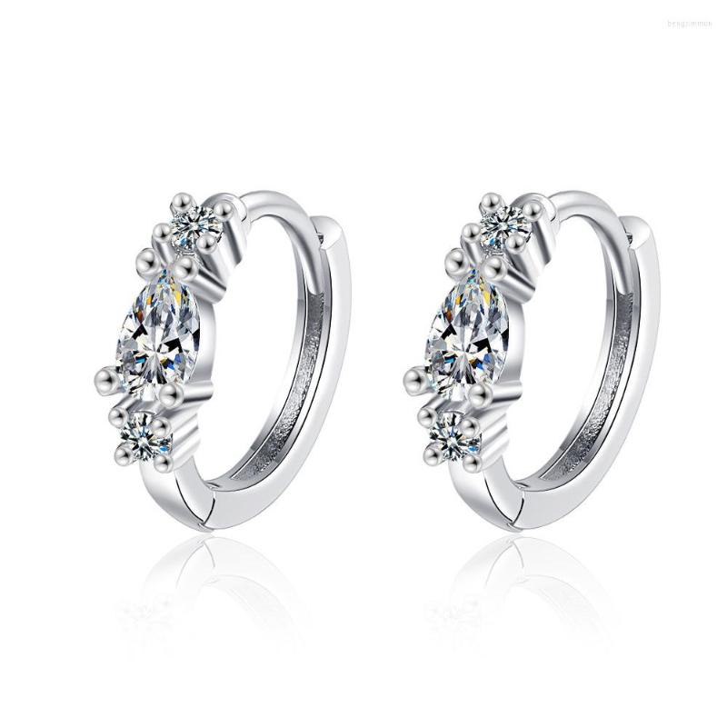 

Hoop Earrings WANGAIYAO Blue Pine Zircon Ear Buckle Small Fresh Inlaid Round Temperament Literary Ring Jewelry