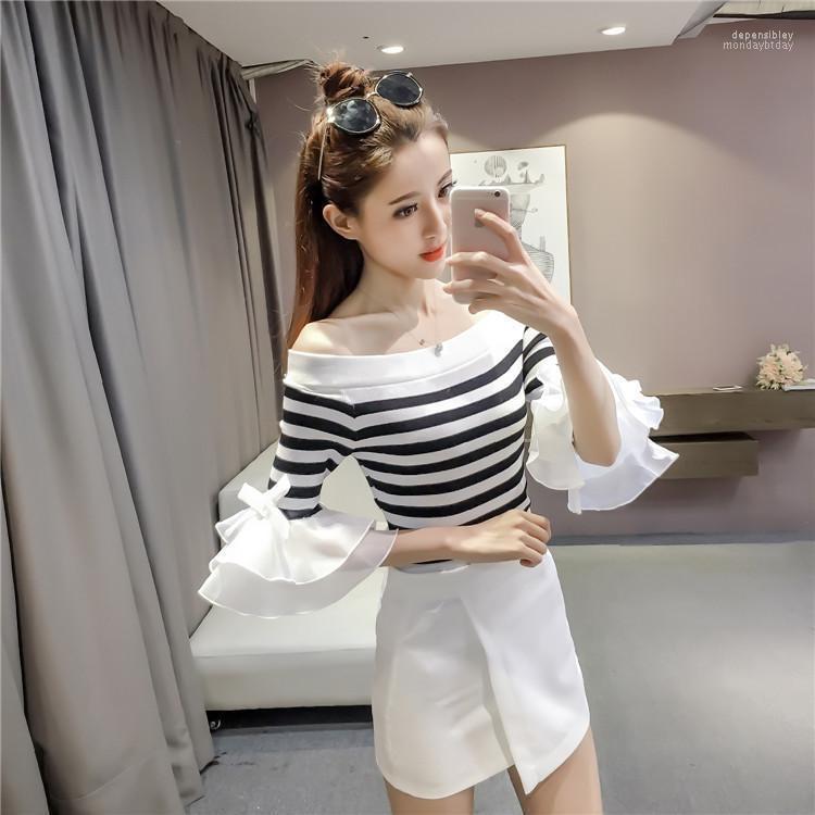 

Women's Sweaters Missoov Hipster Vestidos Designer Women Striped Knitting Sweater Ruffles Summer Autumn Style Brand Sexy Slash Neck Tops Dep, Black