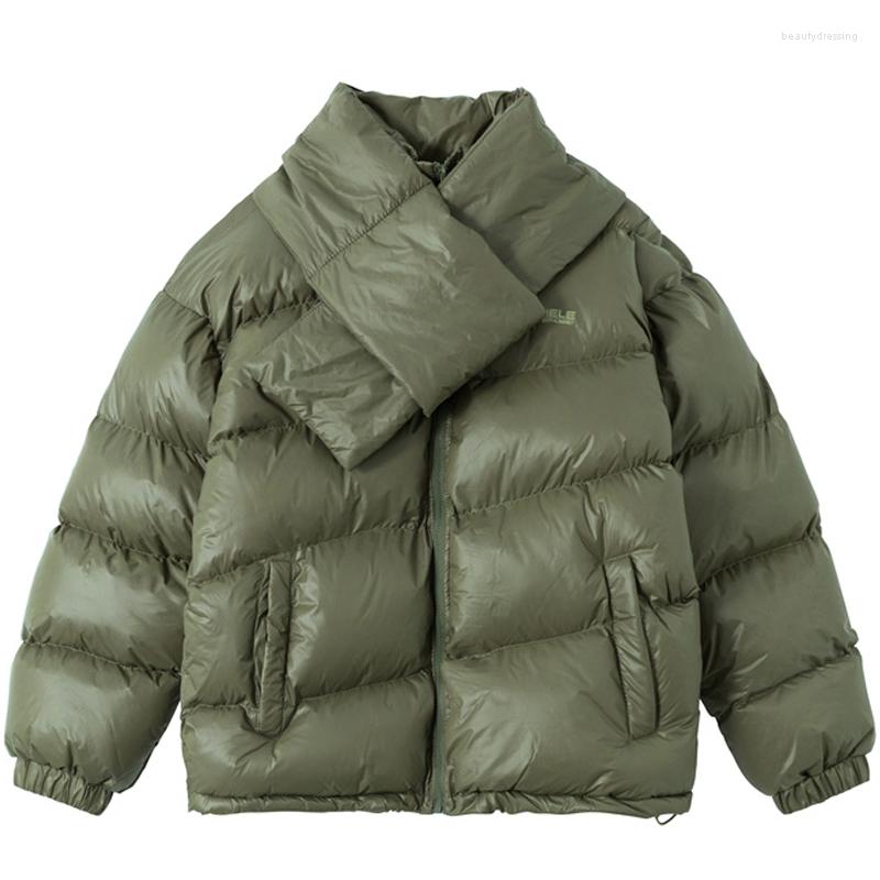

Men's Jackets Men Retro Parkas Scarf Collar Solid Color Thicken Warm Bubble Padded Coats Streetwear Harajuku Bib Detachable, Black