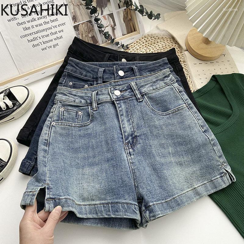 

Women' Shorts KUSAHIKI High Waist Demin Womens 2023 Spring Korean Bottoms Femme Fashion Causal Jeans Wide Leg Short Feminimos, Black