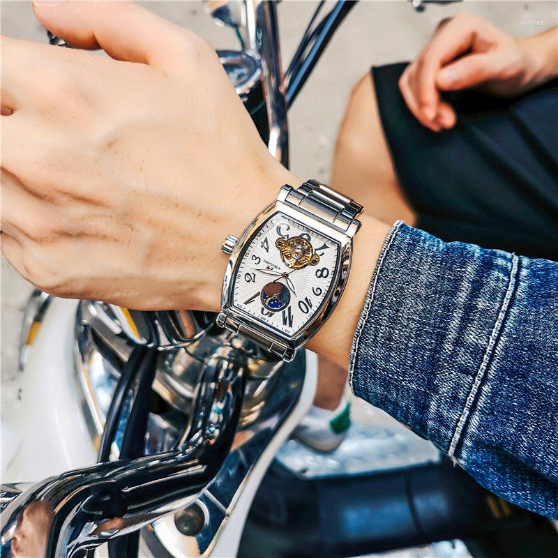 

Wristwatches JOJOZ Men's Watch Hollow Automatic Mechanical Waterproof Wine Barrel Type Multifunctional Luminous Wa, Brown