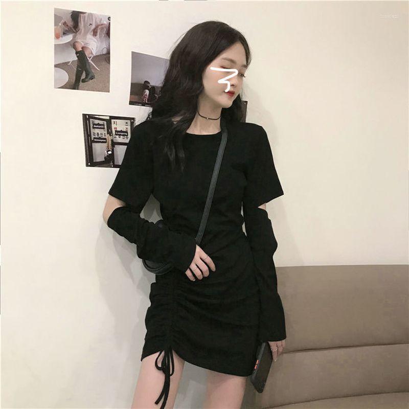

Casual Dresses Black Long-sleeved Dress Women' Short Skirt 2023 Autumn Winter Korean Fashion Solid Sexy Temperament Bodycon Trend