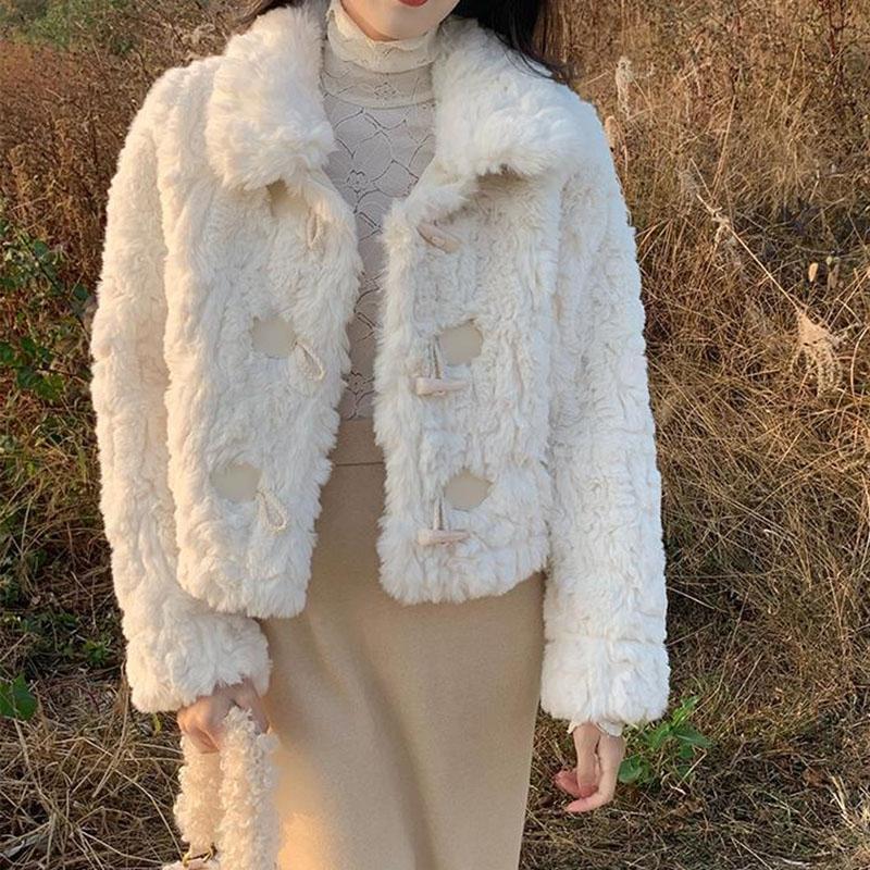 

Women's Fur & Faux Lucyever 2023 Autumn Winter Women Lamb Cashmere Coats Short Fleece Thicken Keep Warm Jacket Woman Turndown Collar Coat, Khaki