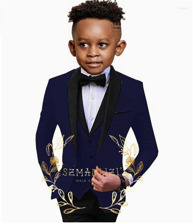 

Men's Suits Navy Blue Suit For Boys Jacket Pants Vest 3 Piece Kids Shawl Collar Blazer Set Wedding Child Clothes Slim Fit Outfit, Black