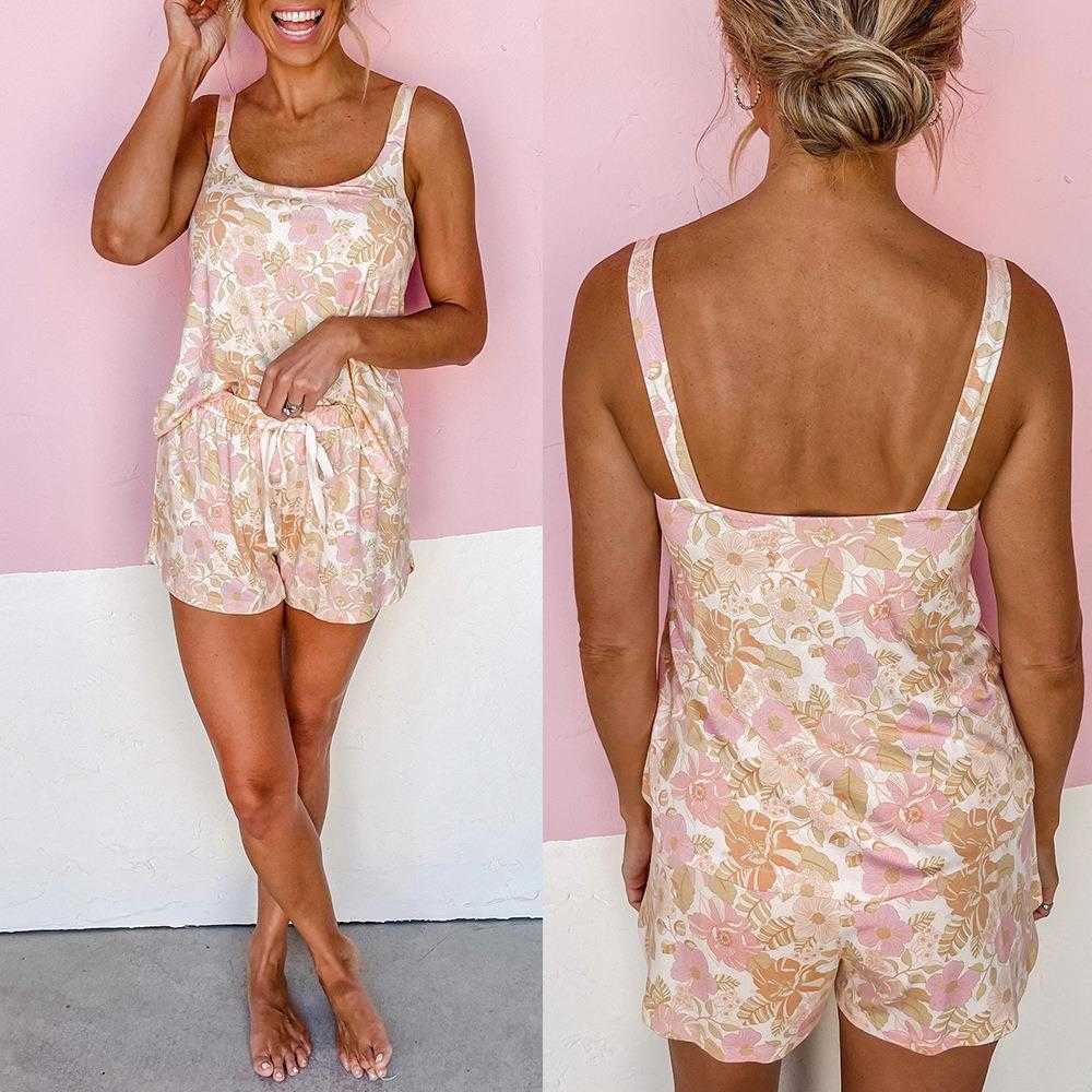 

Summer Printed Pants Sleeveless Vest Vacation Leisure Homewear Suits Female, Picture color