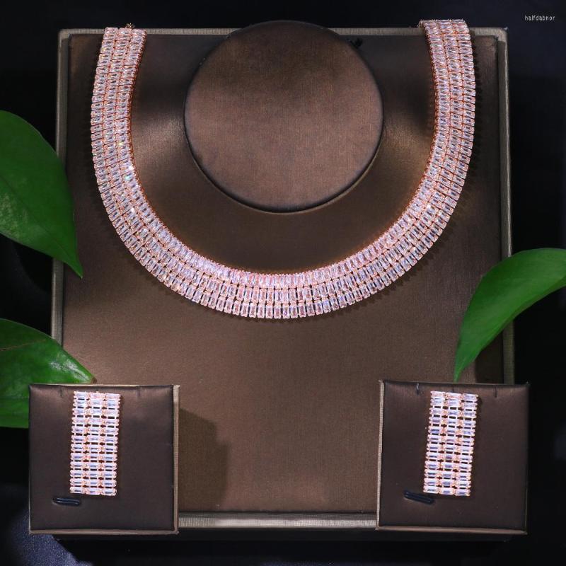 

Necklace Earrings Set Simple Zircon Tennis And Wedding Accessories Vintage Full Cubic Zirconia Bridal Jewelry Festival Gift, Picture shown