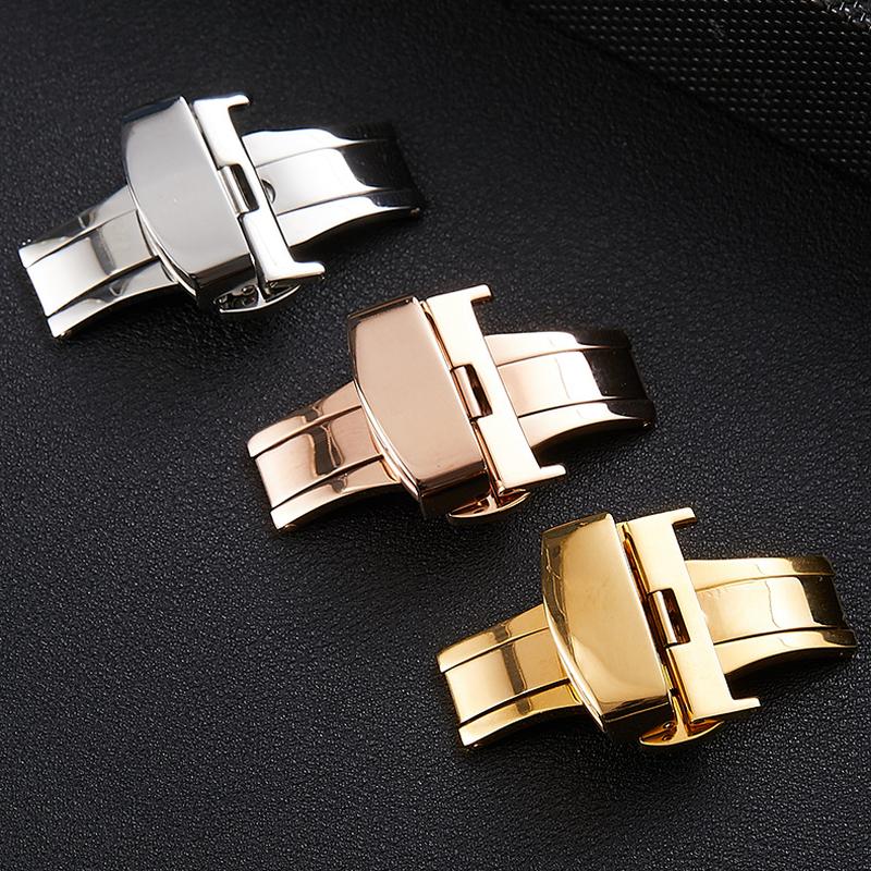 

Watch Bands 12mm 14mm 16mm 18mm 20mm 22mm Stainless Steel Butterfly Buckle Silver Gold Rosegold Clasp For Leather Band