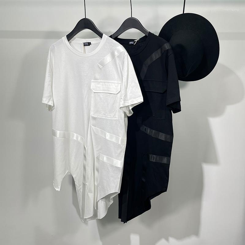 

Men' T Shirts Original Summer Fashion Men' Dark Black Irregular Stitching Loose Short Sleeve T-shirt Street Wind Long Top