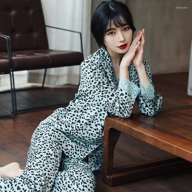 

Women's Sleepwear 2023 Spring Autumn And Summer Thin Sexy Leopard Print Women's Pajamas Can Wear Two-piece Home Service For Women, Green