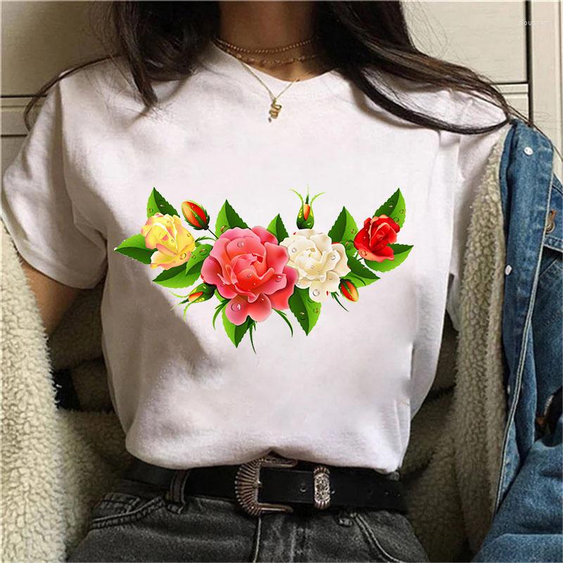 

Women' T Shirts Women Graphic Flower Top Casual Woman Tee Cute 90s Style Clothes Print Tshirt Female T-shirt, 9850