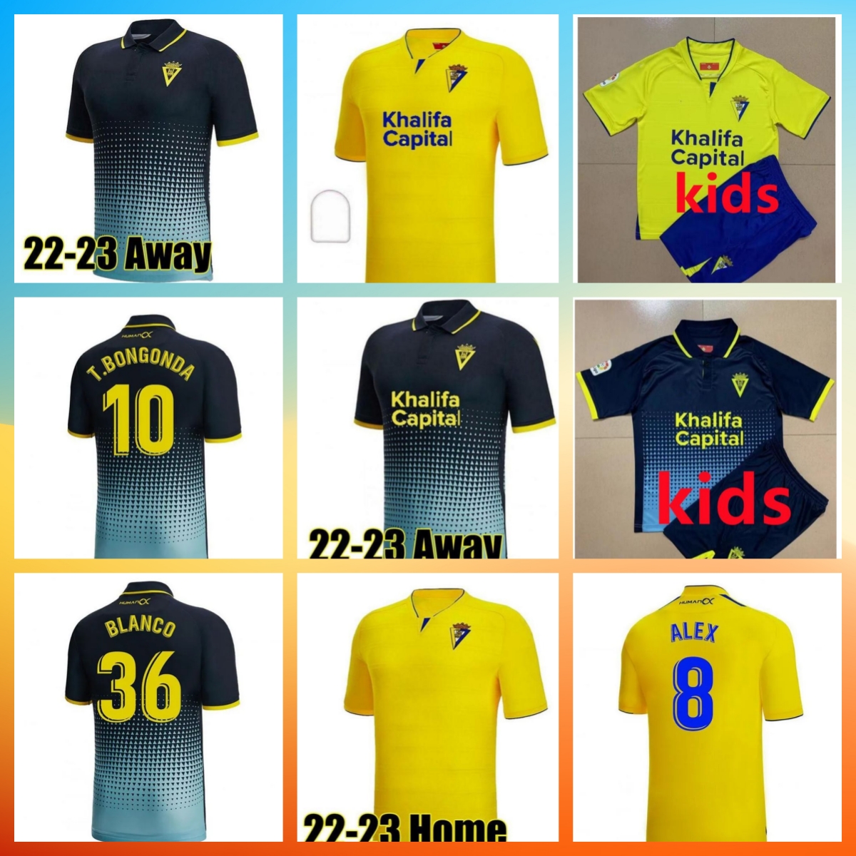 

2022 2023 Cadiz soccer jerseys CADIZ CF sponsor Negredo camisetas de futbol 20 23 LOZANO ALEX Bodiger Juan Cala CAMISETA A LIGA Pre-Match men kids football shirts, 01