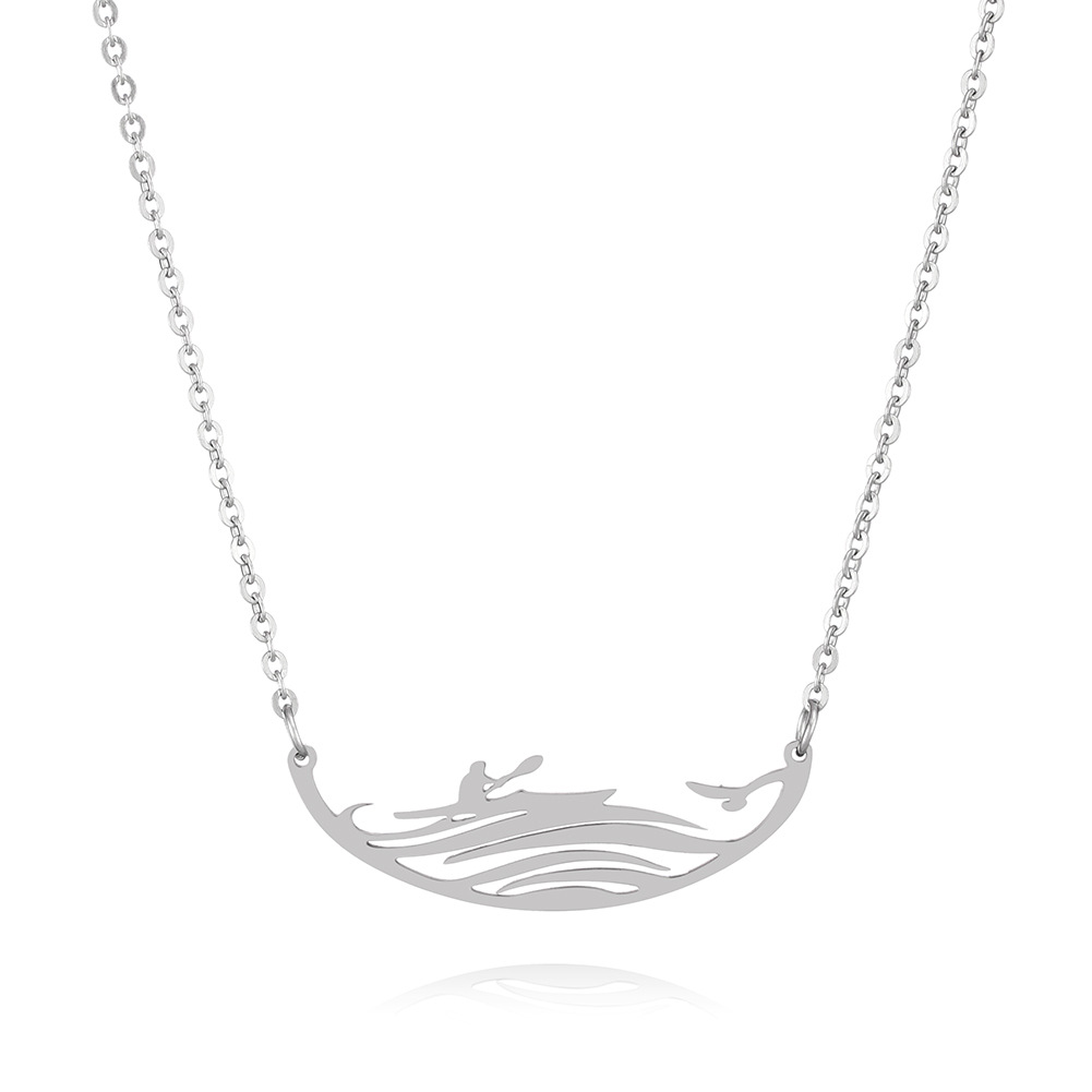 

10PCS Paddle Boat Board Rowing Necklaces Stainless Steel Korean Ocean Sea Water Wave Outdoor Sport Surfing Pendant Choker Collier for Women